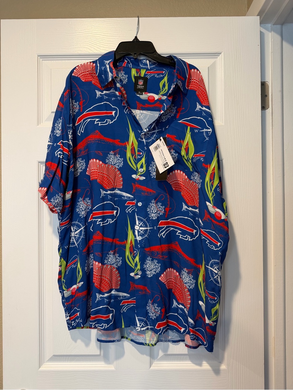 NFL Blue Red Green Short-Sleeve Button Down Casual Shirt